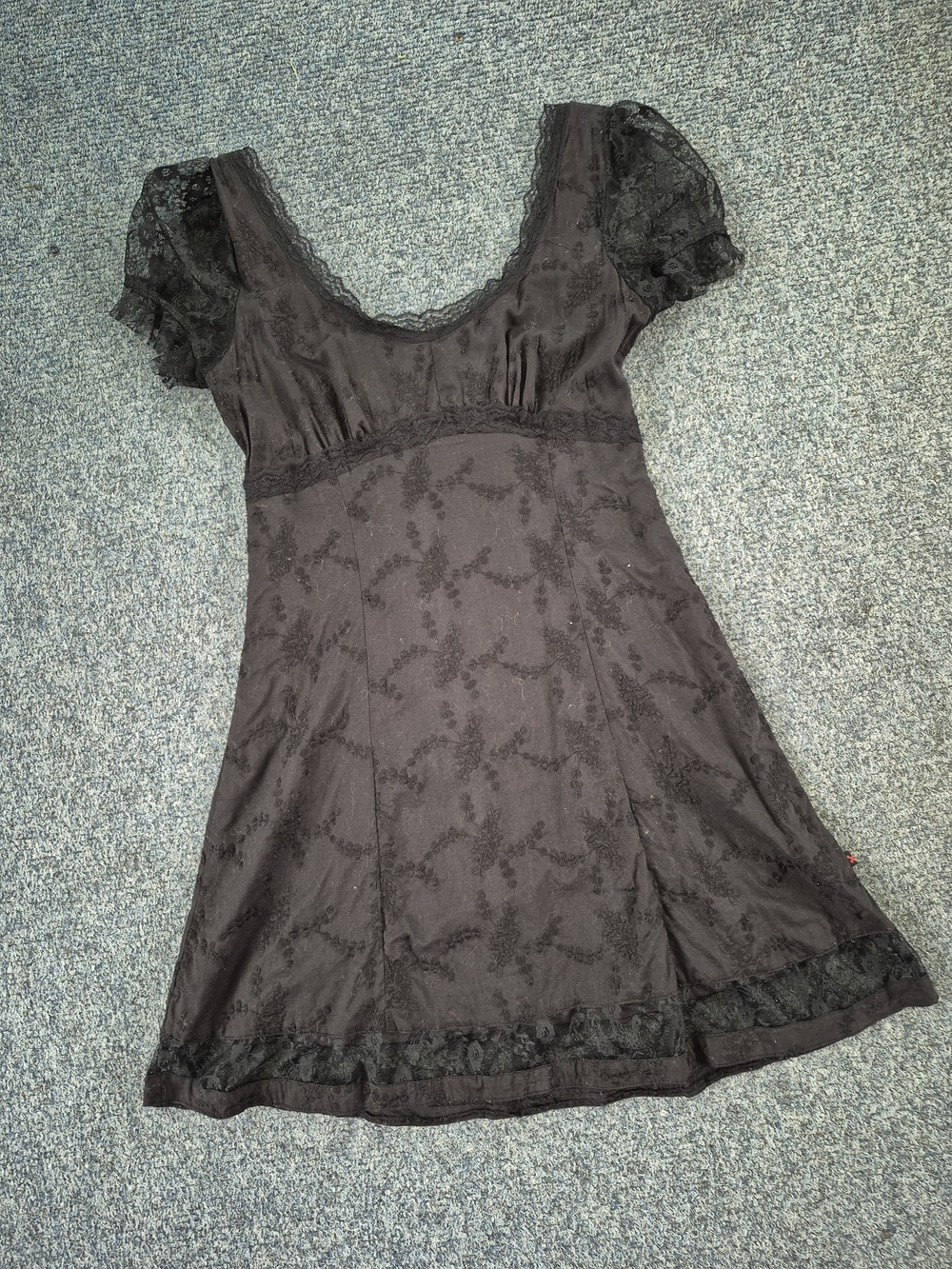 Royal Bones Black Lace-Trim Cotton Dress-L